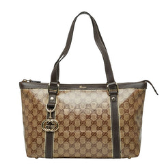 グッチ GGクリスタル アビー トートバッグ 141470 ベージュ ブラウン PVC レザー レディース GUCCI 【中古】
