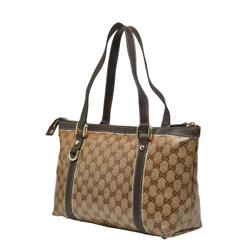 グッチ GGクリスタル アビー トートバッグ 141470 ベージュ ブラウン PVC レザー レディース GUCCI 【中古】