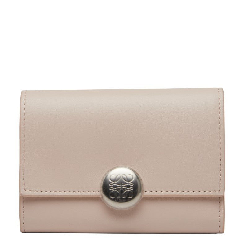 ロエベ ぺブル バーティカル ウォレット スモール 三つ折り財布 ピンク レザー レディース LOEWE 【中古】