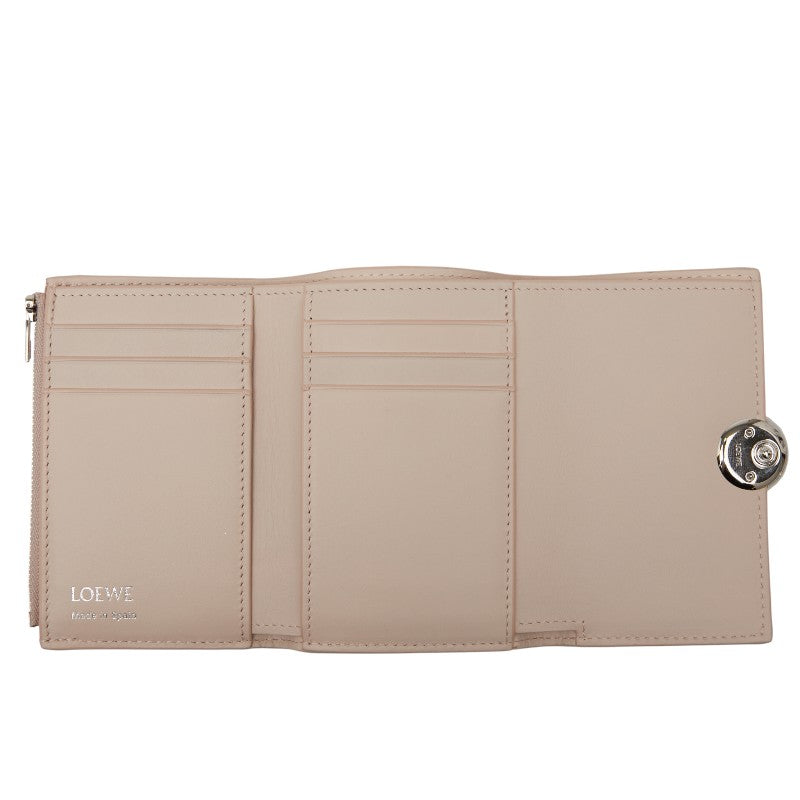 ロエベ ぺブル バーティカル ウォレット スモール 三つ折り財布 ピンク レザー レディース LOEWE 【中古】