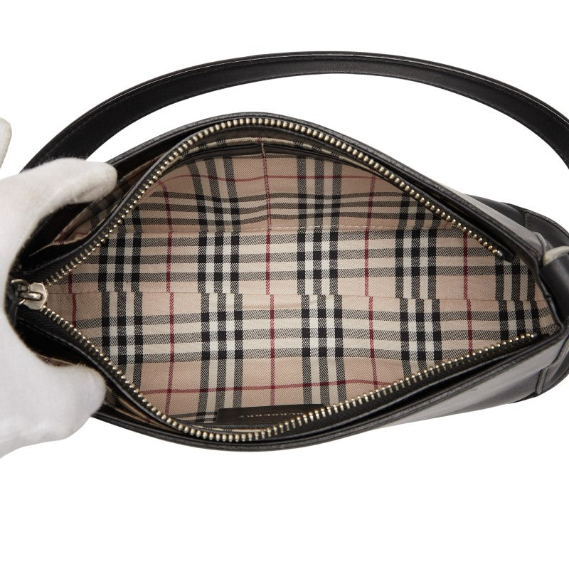 バーバリー ノバチェック ハンドバッグ ワンショルダーバッグ ブラック レザー レディース BURBERRY 【中古】