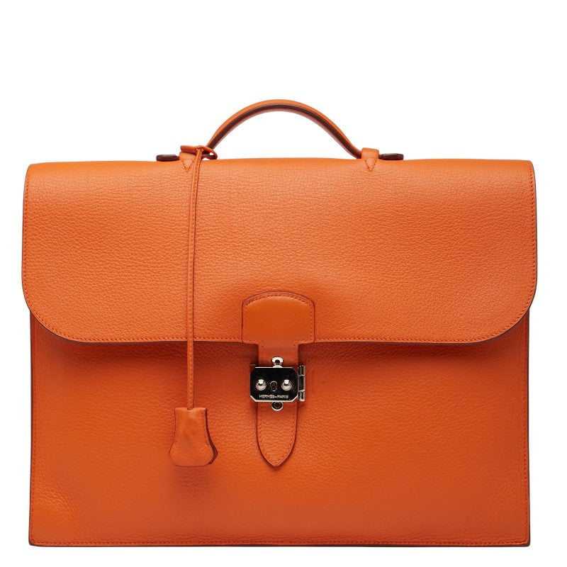 エルメス サックアデペッシュ38 ビジネスバッグ ブリーフケース オレンジ トリヨンクレマンス レディース HERMES 【中古】