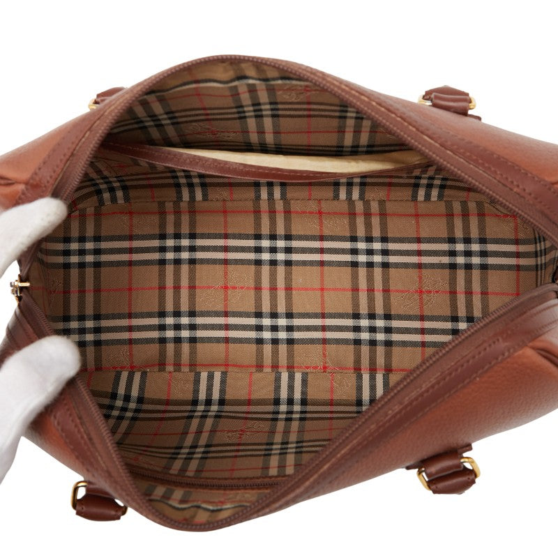 バーバリー ノバチェック シャドーホース ボストンバッグ ブラウン レザー レディース BURBERRY 【中古】