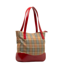 バーバリー ノバチェック シャドーホース トートバッグ ベージュ レッド レザー レディース BURBERRY 【中古】