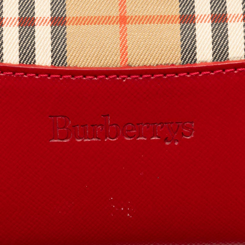 バーバリー ノバチェック シャドーホース トートバッグ ベージュ レッド レザー レディース BURBERRY 【中古】