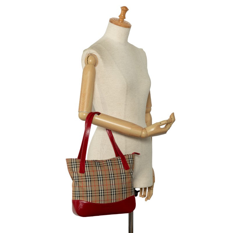 バーバリー ノバチェック シャドーホース トートバッグ ベージュ レッド レザー レディース BURBERRY 【中古】