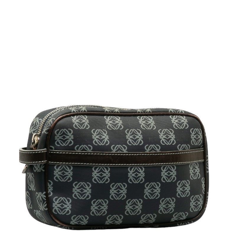 ロエベ アナグラム ポーチ ネイビー ブラウン PVC レザー レディース LOEWE 【中古】