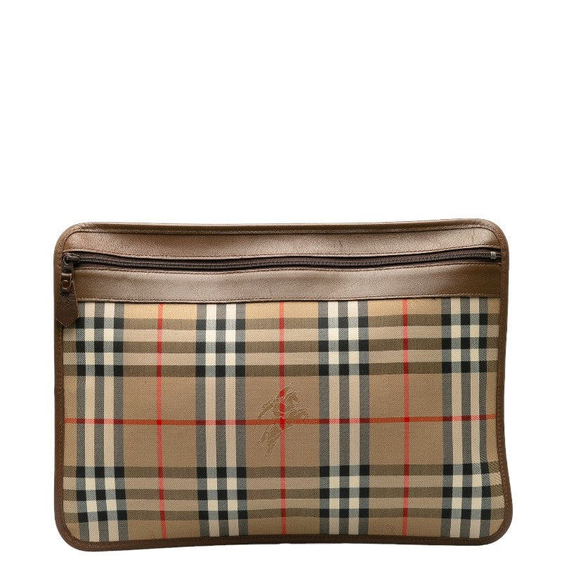 バーバリー ノバチェック シャドーホース クラッチバッグ ベージュ ブラウン キャンバス レザー レディース BURBERRY 【中古】