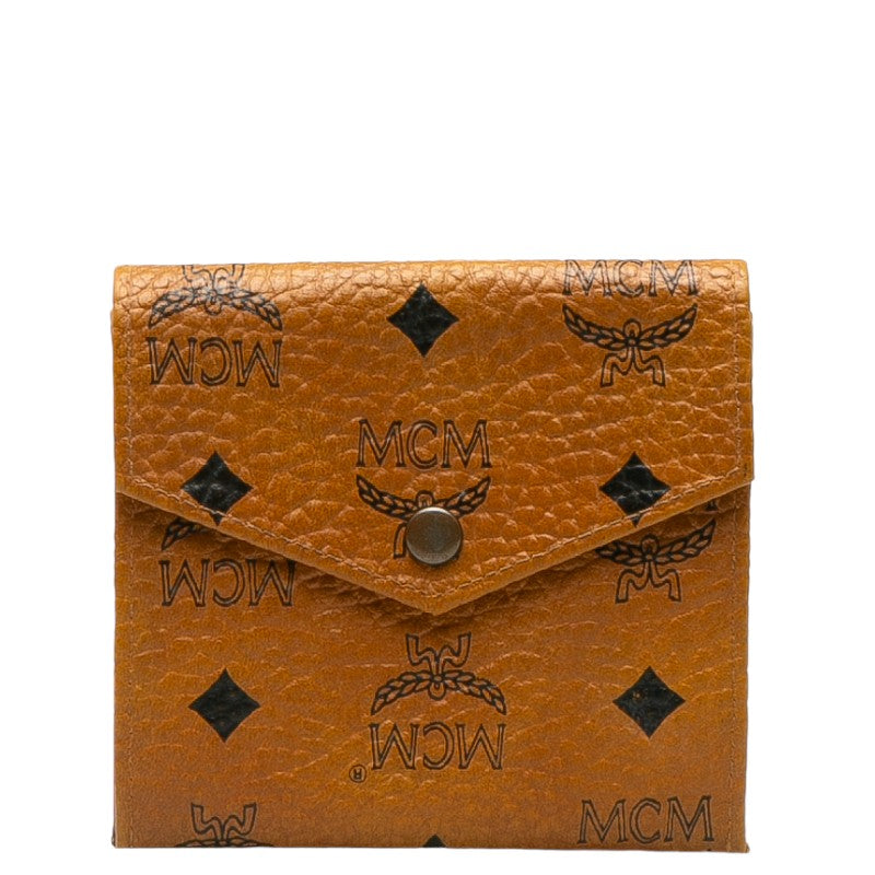 エム シー エム ヴィンテージ ヴィセトス ロゴグラム Wホック 三つ折り財布 ブラウン PVC レザー レディース MCM 【中古】