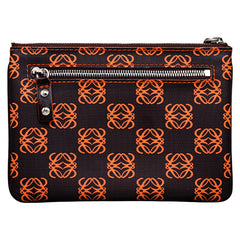 ロエベ アナグラム 総柄 ポーチ ブラック オレンジ PVC レザー レディース LOEWE 中古
