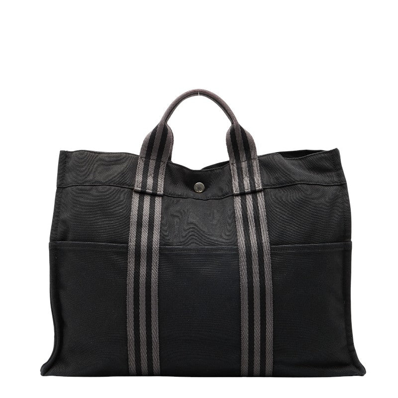 エルメス フールトゥ トートMM トートバッグ ブラック キャンバス レディース HERMES 【中古】
