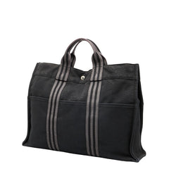 エルメス フールトゥ トートMM トートバッグ ブラック キャンバス レディース HERMES 【中古】