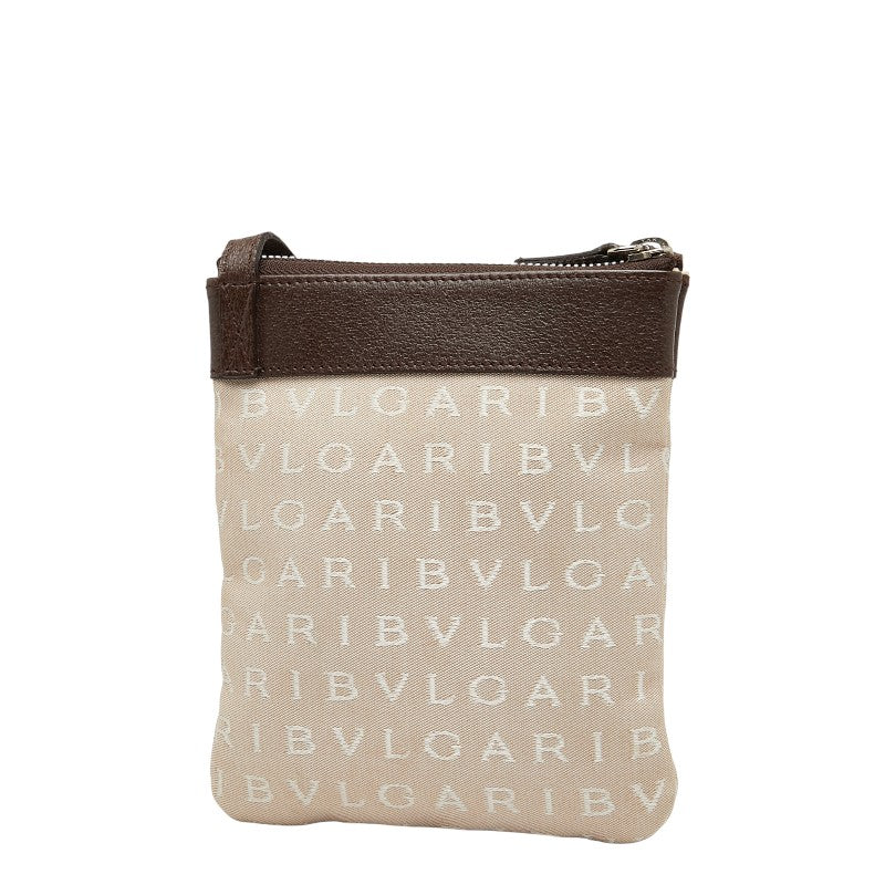 ブルガリ ロゴマニア ポシェット ショルダーバッグ ベージュ ブラウン キャンバス レザー レディース BVLGARI 【中古】