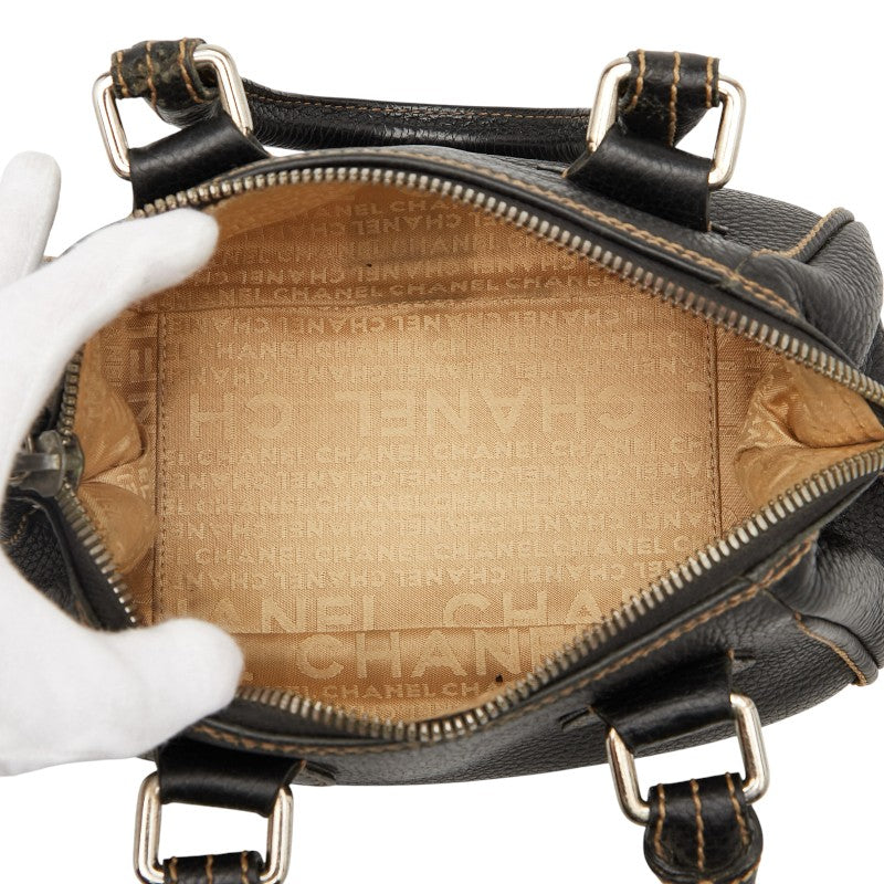 シャネル ロゴ フリンジ ミニボストンバッグ ハンドバッグ ブラック キャビアスキン レディース CHANEL 【中古】