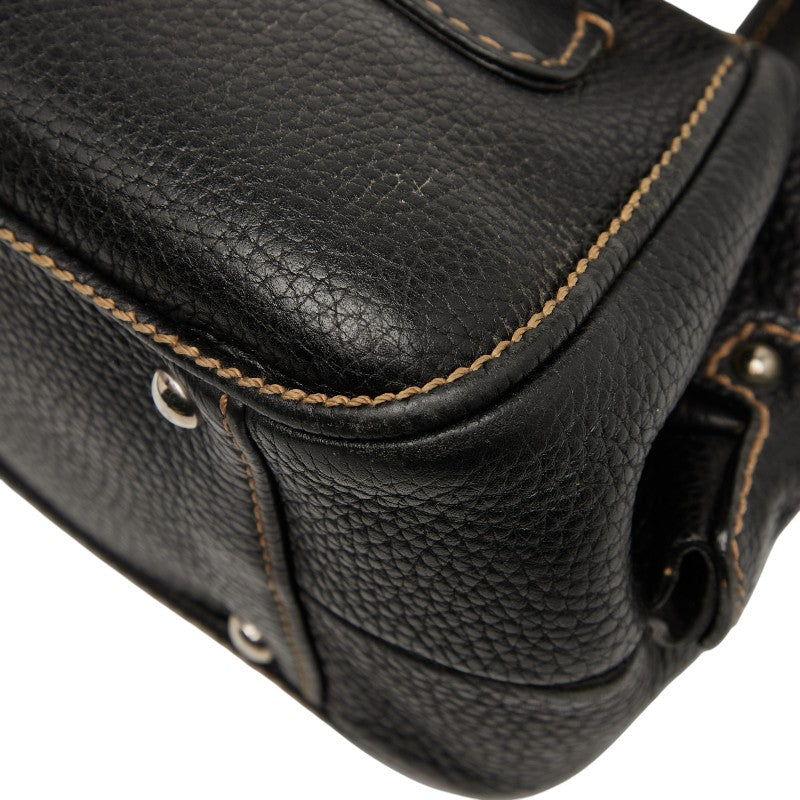 シャネル ロゴ フリンジ ミニボストンバッグ ハンドバッグ ブラック キャビアスキン レディース CHANEL 【中古】