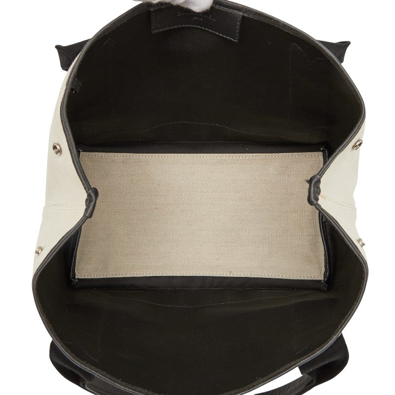 バレンシアガ ネイビーカバス スモール ハンドバッグ 339933 ベージュ ブラック キャンバス レザー レディース BALENCIAGA 【中古】