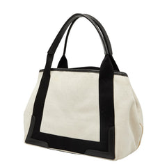 バレンシアガ ネイビーカバス スモール ハンドバッグ 339933 ベージュ ブラック キャンバス レザー レディース BALENCIAGA 中古