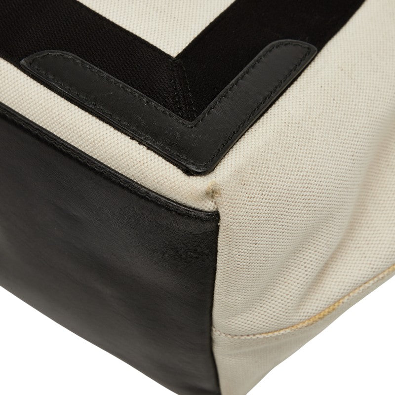 バレンシアガ ネイビーカバス スモール ハンドバッグ 339933 ベージュ ブラック キャンバス レザー レディース BALENCIAGA 【中古】