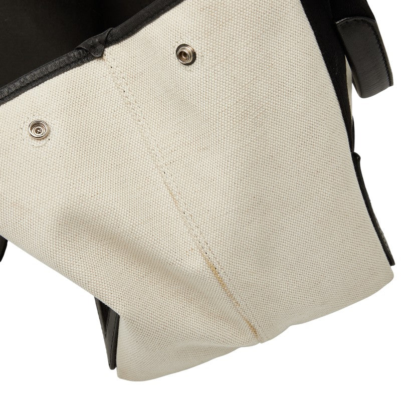 バレンシアガ ネイビーカバス スモール ハンドバッグ 339933 ベージュ ブラック キャンバス レザー レディース BALENCIAGA 【中古】