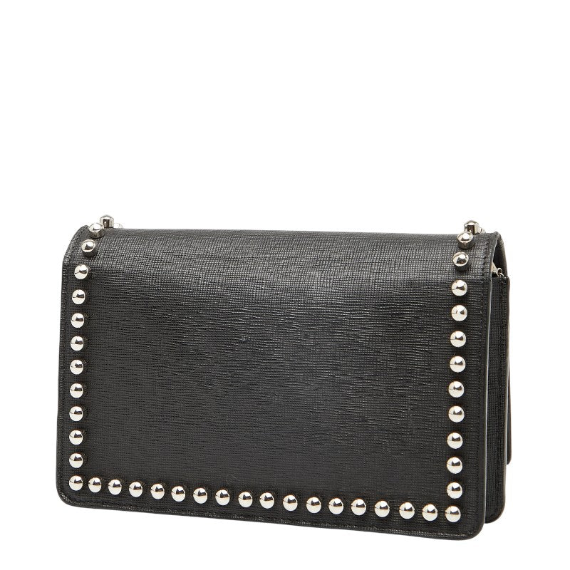 フェンディ カーリト スタッズ チェーン ショルダーバッグ ウォレットバッグ 8M0346 ブラック レザー レディース FENDI 【中古】