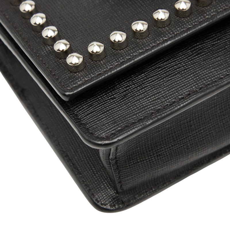 フェンディ カーリト スタッズ チェーン ショルダーバッグ ウォレットバッグ 8M0346 ブラック レザー レディース FENDI 【中古】