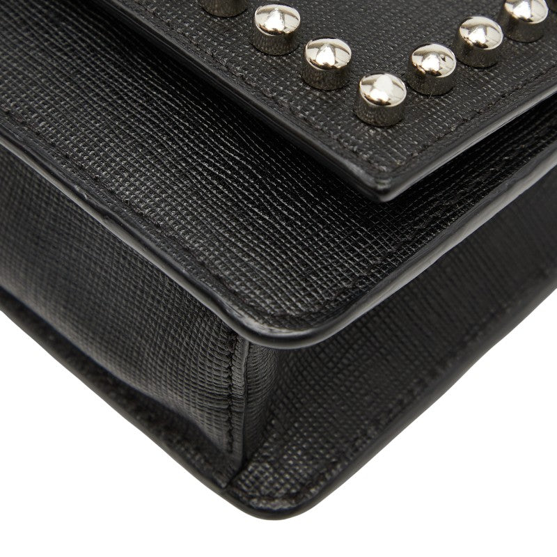 フェンディ カーリト スタッズ チェーン ショルダーバッグ ウォレットバッグ 8M0346 ブラック レザー レディース FENDI 【中古】