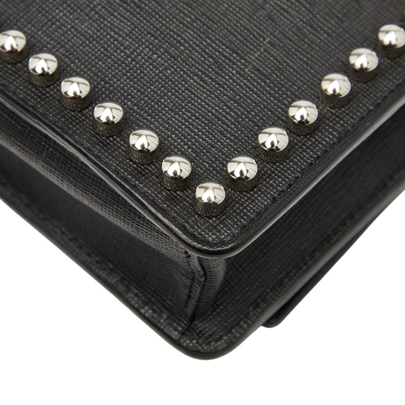 フェンディ カーリト スタッズ チェーン ショルダーバッグ ウォレットバッグ 8M0346 ブラック レザー レディース FENDI 【中古】