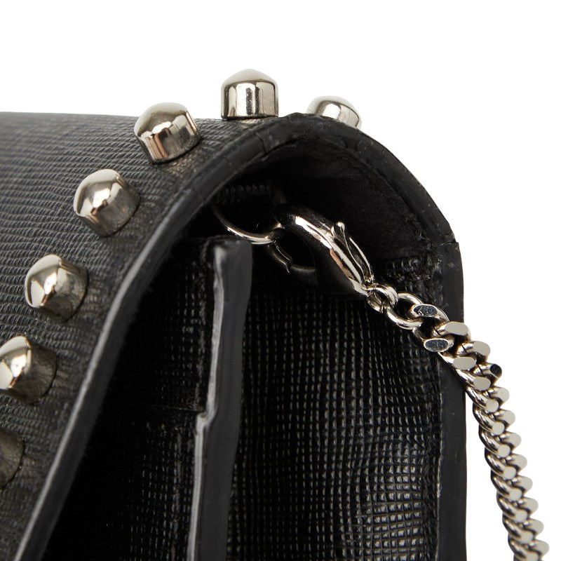 フェンディ カーリト スタッズ チェーン ショルダーバッグ ウォレットバッグ 8M0346 ブラック レザー レディース FENDI 【中古】