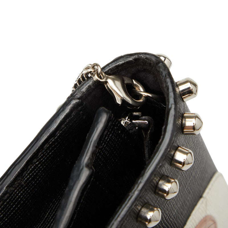 フェンディ カーリト スタッズ チェーン ショルダーバッグ ウォレットバッグ 8M0346 ブラック レザー レディース FENDI 【中古】