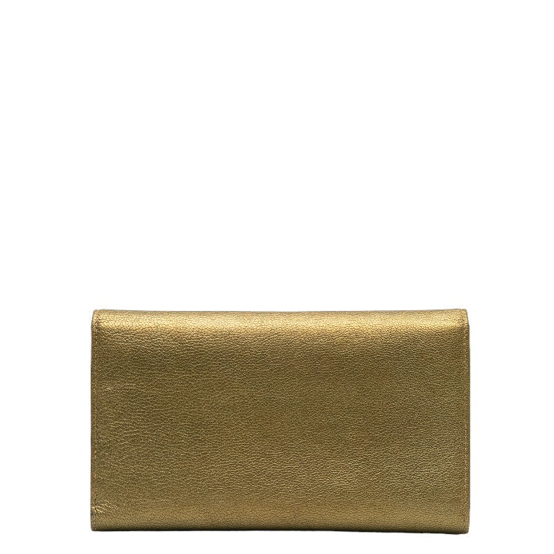 シャネル ココマーク 三つ折り財布 長財布 メタリック カーキ レザー レディース CHANEL 【中古】