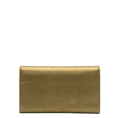 シャネル ココマーク 三つ折り財布 長財布 メタリック カーキ レザー レディース CHANEL 【中古】