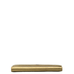 シャネル ココマーク 三つ折り財布 長財布 メタリック カーキ レザー レディース CHANEL 【中古】