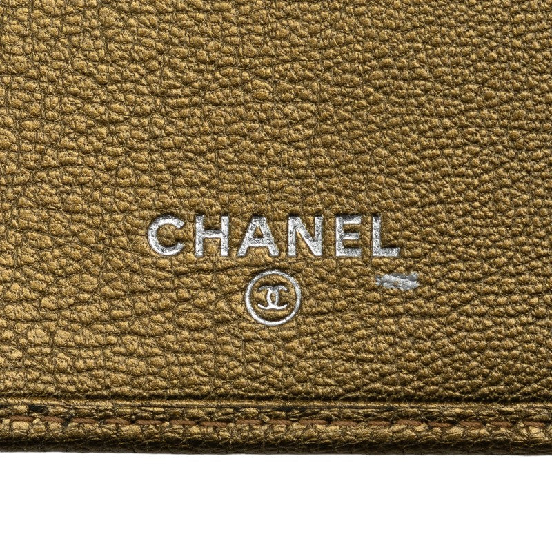 シャネル ココマーク 三つ折り財布 長財布 メタリック カーキ レザー レディース CHANEL 【中古】