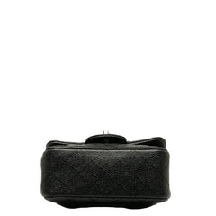 シャネル ミニ マトラッセ チェーン ショルダーバッグ ブラック シルバー キャビアスキン レディース CHANEL 【中古】