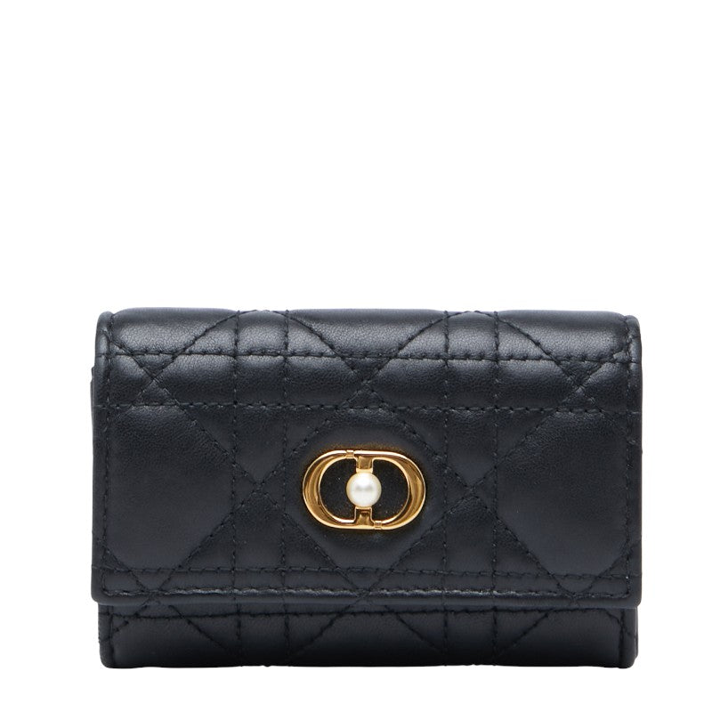 ディオール カナージュ ジョリー グリシーヌ 二つ折り財布 S3102UNJB ブラック ラムスキン レディース Dior 【中古】