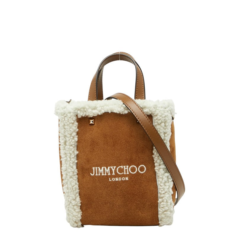 ジミーチュウ シアリング ミニ ハンドバッグ ショルダーバッグ 2WAY ブラウン ホワイト スウェード ボア レディース JIMMY CHOO 【中古】