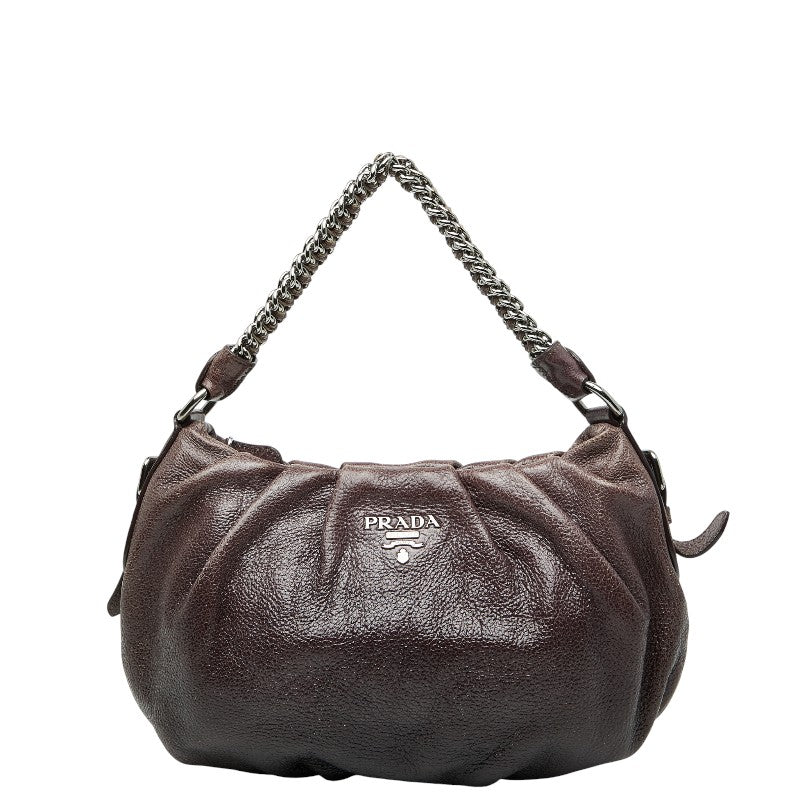 プラダ ロゴ金具 チェーン ワンショルダーバッグ ハンドバッグ パープル レザー レディース PRADA 中古