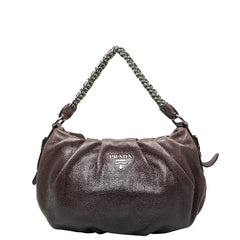 プラダ ロゴ金具 チェーン ワンショルダーバッグ ハンドバッグ パープル レザー レディース PRADA 中古