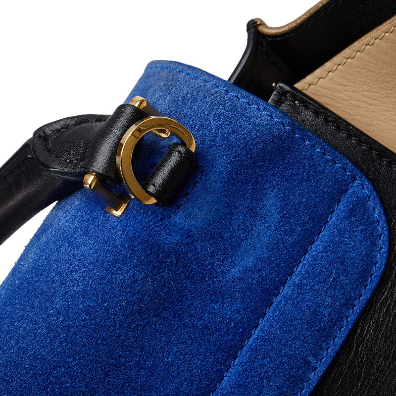 セリーヌ トラぺーズ ハンドバッグ ショルダーバッグ 2WAY ブルー ブラック ベージュ レザー スウェード レディース CELINE 【中古】