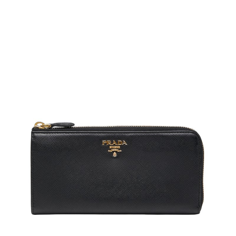 プラダ ロゴ 長財布 ブラック サフィアーノレザー レディース PRADA 【中古】