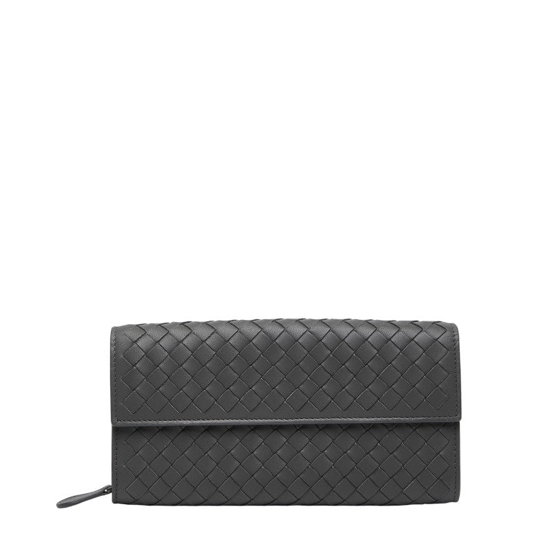 ボッテガヴェネタ イントレチャート 長財布 グレー レザー レディース BOTTEGAVENETA 中古