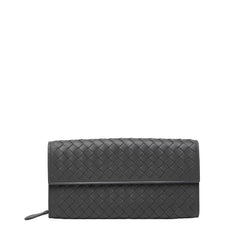 ボッテガヴェネタ イントレチャート 長財布 グレー レザー レディース BOTTEGAVENETA 中古