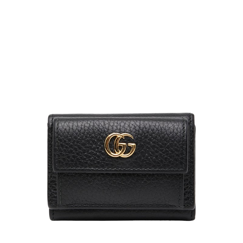 グッチ GGマーモント 三つ折り財布 523277 ブラック レザー レディース GUCCI 【中古】