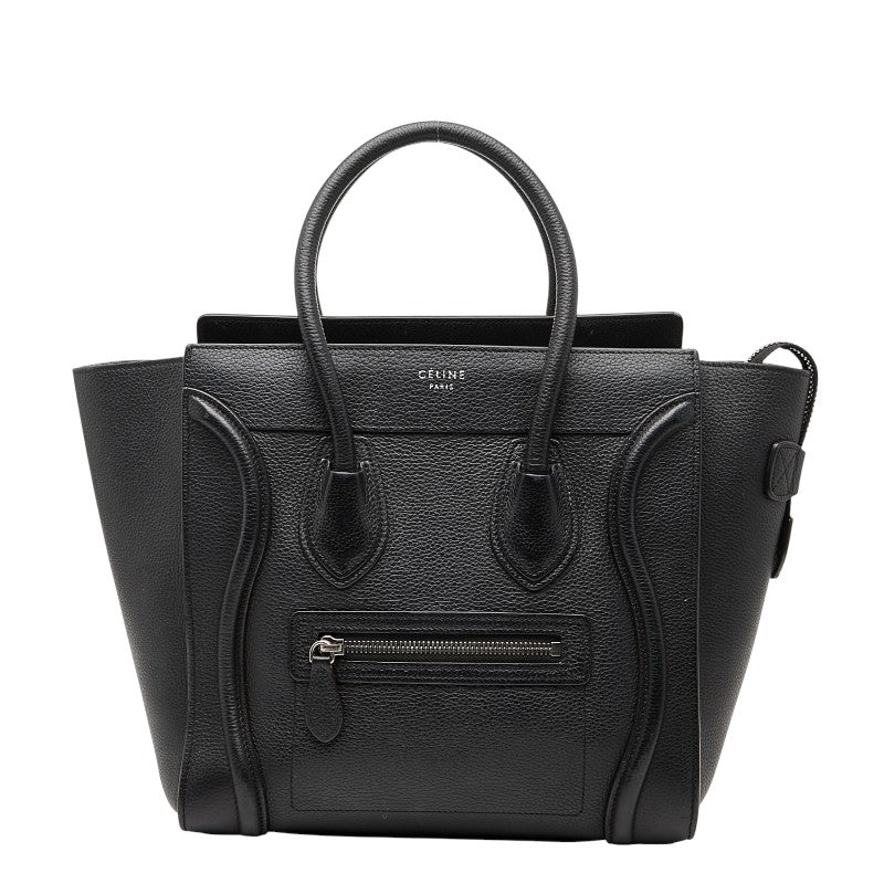 セリーヌ ラゲージ マイクロショッパー ハンドバッグ ブラック レザー レディース CELINE 【中古】