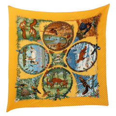 エルメス プリーツカレ Les Quatre Saisons 四季 スカーフ イエロー マルチカラー シルク レディース HERMES 【中古】