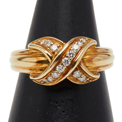 ティファニー シグネチャー クロス ダイヤモンド リング 指輪 K18YG イエローゴールド レディース TIFFANY&Co. 【中古】