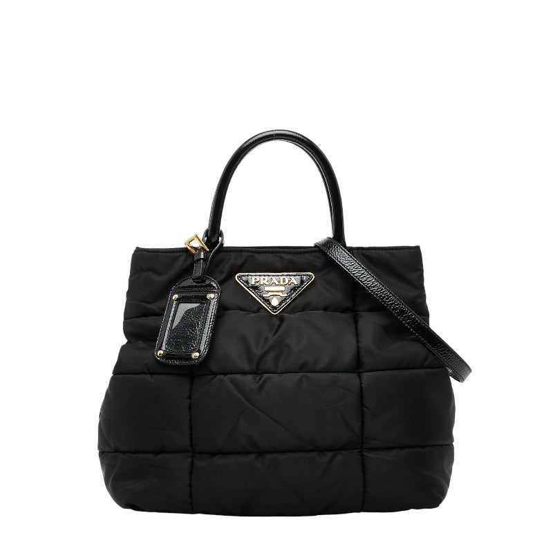 プラダ 三角ロゴプレート ハンドバッグ ショルダーバッグ 2WAY BN1596 ブラック ナイロン エナメル レディース PRADA 【中古】