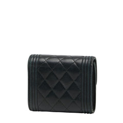 シャネル ココマーク ボーイシャネル 三つ折り財布 ブラック ラムスキン レディース CHANEL 【中古】