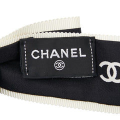 シャネル ココマーク ロゴ リボン シュシュ ヘアアクセサリー ブラック ホワイト シルク レディース CHANEL 【中古】