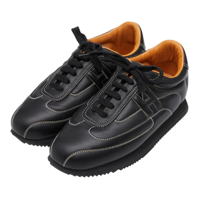 エルメス クイック Hロゴ スニーカー サイズ37 1/2 ブラック レザー レディース HERMES 【中古】